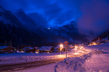 Image showing mountain village in alps  at night