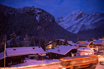 Image showing mountain village in alps  at night