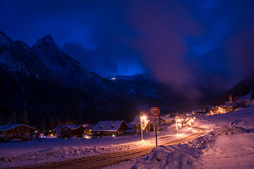 Image showing mountain village in alps  at night