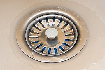Image showing Drain in the sink with a mesh lid close-up