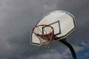 Image showing basketball hoop on sky background outdoor