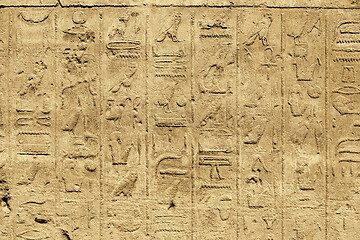 Image showing Ancient egyptian hieroglyphs carved on the stone wall