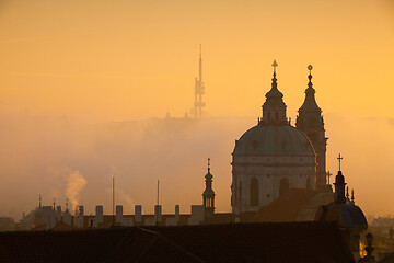 Image showing The Church of St.Nicholas in the mist. Prague, Czech Republic.