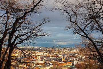 Image showing View from Petrin Park on Prague City at  sunset. Czech Republic.