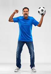 Image showing angry indian male football fan with soccer ball