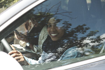 Image showing Arabic Woman Couple Traveling By Car