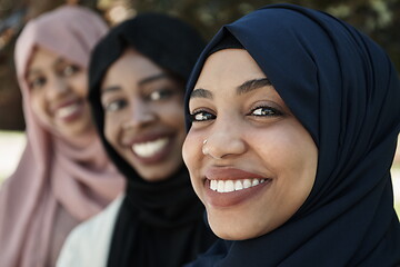 Image showing businesswoman group portrait wearing traditional islamic clothes