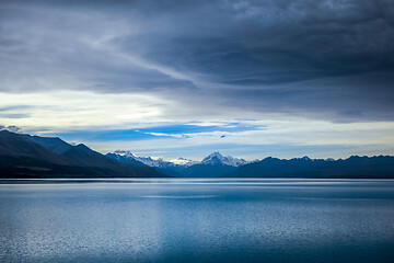 Image showing Pukaki lake at sunset, Mount Cook, New Zealand