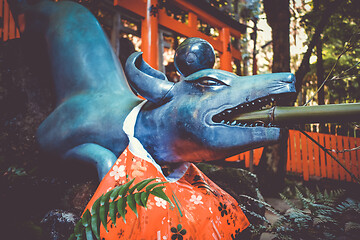 Image showing Fox purification fountain at Fushimi Inari Taisha, Kyoto, Japan