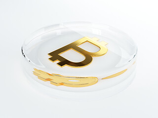 Image showing bitcoin cryptocurrency golden symbol covered with glass 