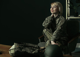 Image showing Portrait of young female soldier