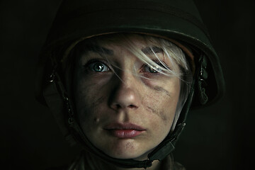 Image showing Portrait of young female soldier