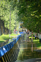 Image showing Special water barriers to prevent flood caused by river spill after heavy rains set in Vadul lui Voda beach area