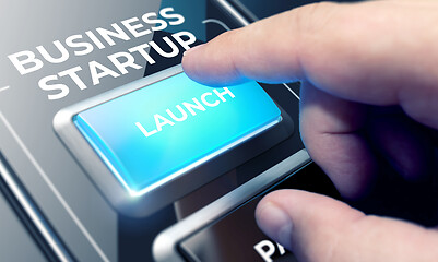 Image showing Business Startup - Man Pushing Button on Futuristic Interface.