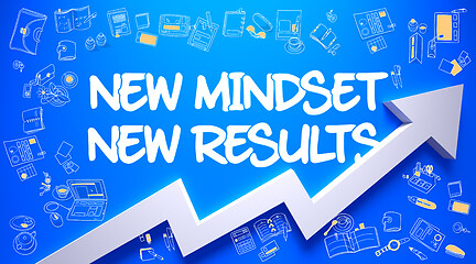 Image showing New Mindset New Results Drawn on Blue Wall. 