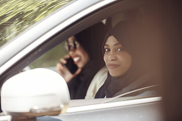 Image showing Arabic Woman Couple Traveling By Car