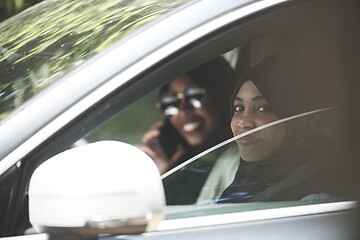 Image showing Arabic Woman Couple Traveling By Car