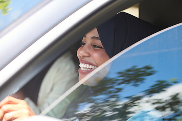 Image showing Arabic Woman Traveling By Car