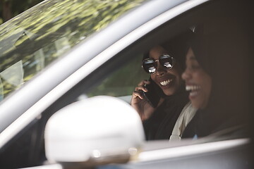 Image showing Arabic Woman Couple Traveling By Car