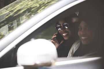 Image showing Arabic Woman Couple Traveling By Car