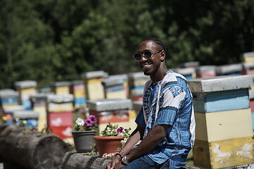 Image showing african beekeeper local black honey producer