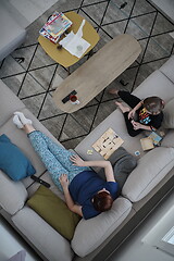 Image showing mother and daughter at home playing memory game