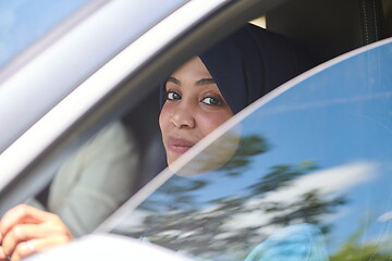 Image showing Arabic Woman Traveling By Car