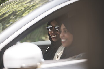 Image showing Arabic Woman Couple Traveling By Car