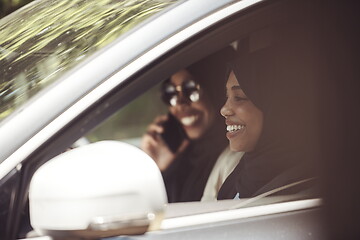 Image showing Arabic Woman Couple Traveling By Car