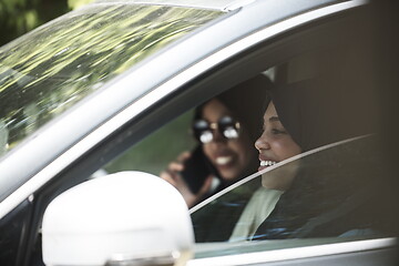 Image showing Arabic Woman Couple Traveling By Car