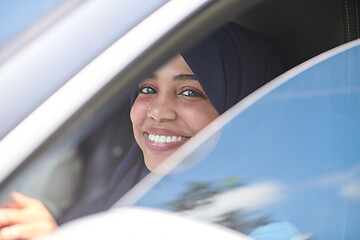 Image showing Arabic Woman Traveling By Car