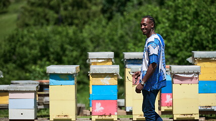 Image showing african beekeeper local black honey producer