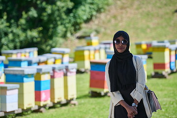 Image showing african muslim businesswoman portrait on small local honey production farm