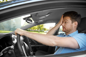 Image showing tired sleepy man or driver driving car