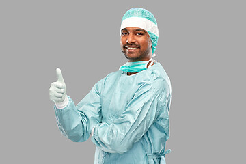 Image showing indian male doctor or surgeon showing thumbs up