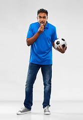 Image showing indian football coach with soccer ball and whistle