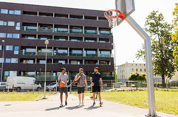 Image showing group of male friends going to play basketball