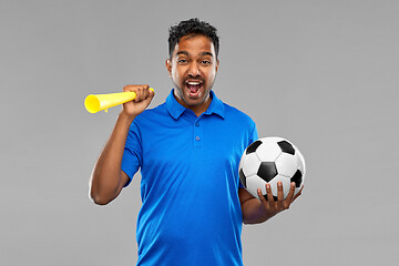 Image showing male football fan with soccer ball and vuvuzela