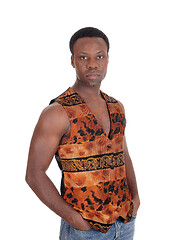 Image showing Handsome African man in a vest without shirt