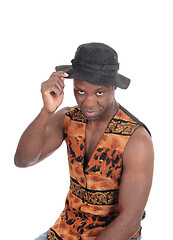 Image showing Handsome African man in a vest with hat