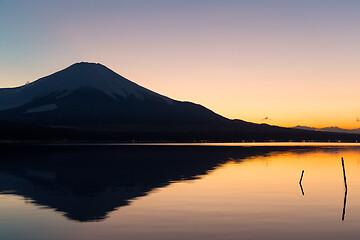 Image showing Mt. Fuji and lake yamanaka at sunset