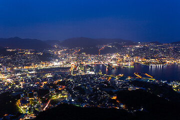 Image showing Japanese Nagasaki skyline at night