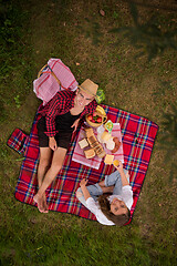 Image showing top view of couple enjoying picnic time