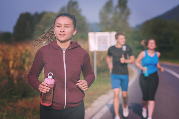 Image showing young people jogging on country road