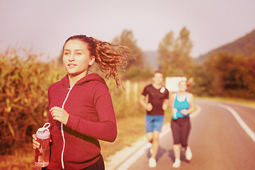 Image showing young people jogging on country road