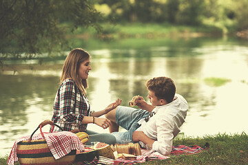 Image showing Couple in love enjoying picnic time