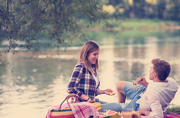 Image showing Couple in love enjoying picnic time