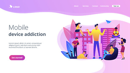 Image showing Smartphone addiction concept landing page.