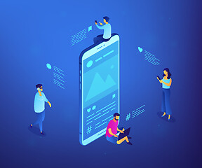 Image showing Social media messages isometric 3D concept illustration.