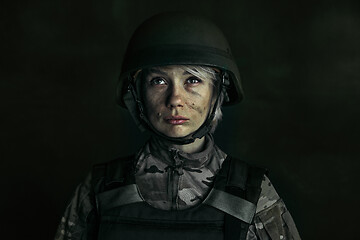 Image showing Portrait of young female soldier